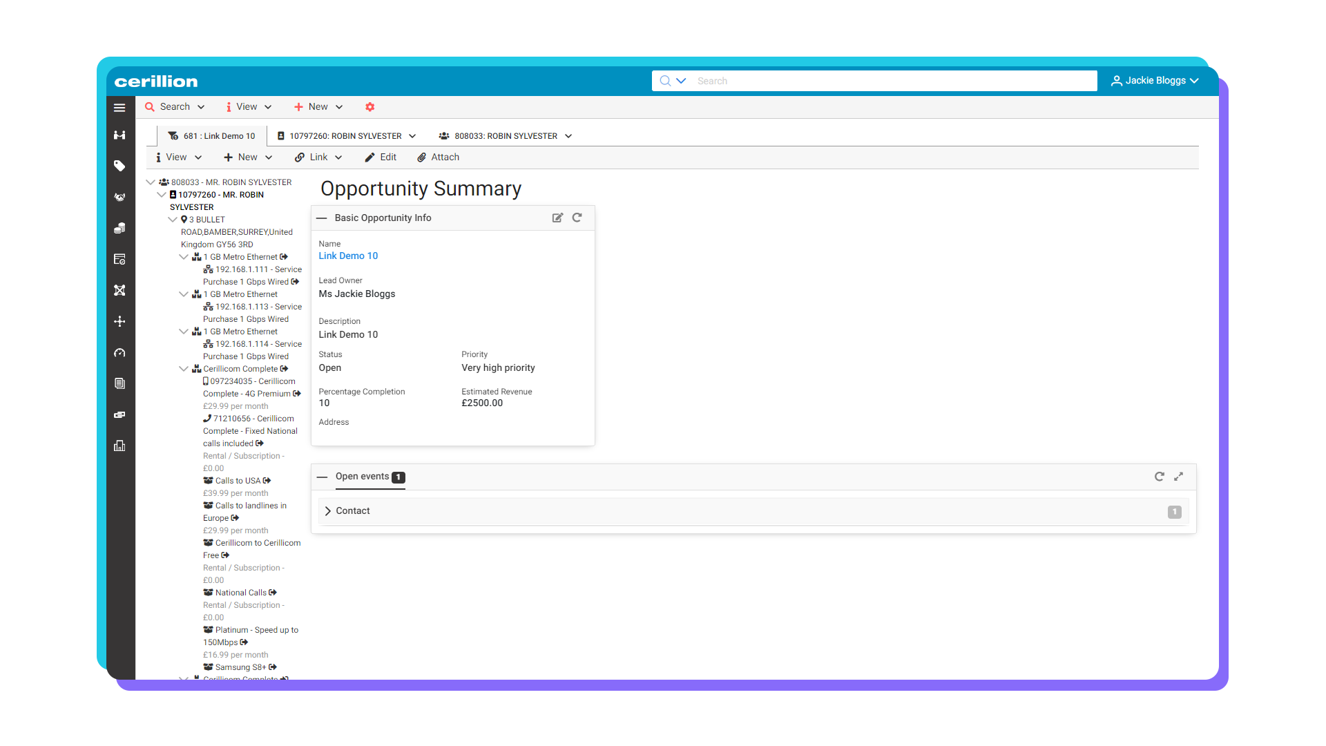 Screenshot of CRM product